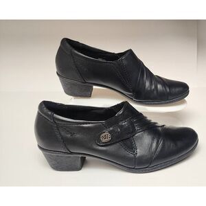 Earth Origins Womens Shoes Black Madison Leather Slip On Block Heel Pumps 9W